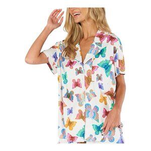 Show Me Your MuMu Pajama Top XS Sunday Morning Rainbow Butterflies Short Sleeve